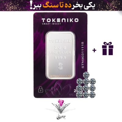 باندل شمش نقره توکنیکو 20 گرمی (999.9) به همراه سنگ موزانایت + 10 عدد هدیه